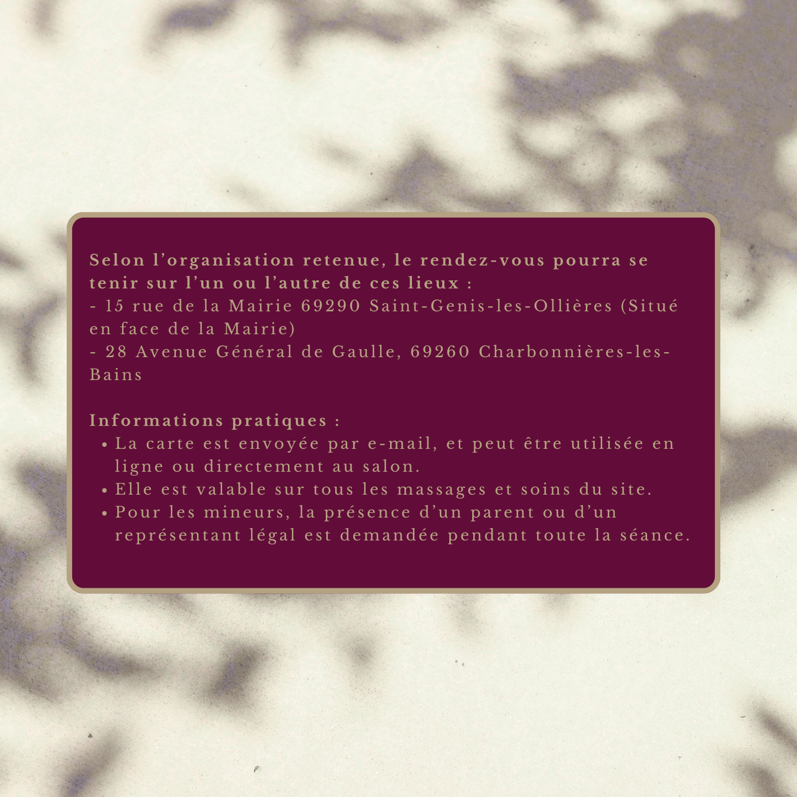 Verso de la carte cadeau avec conditions – Brunetta